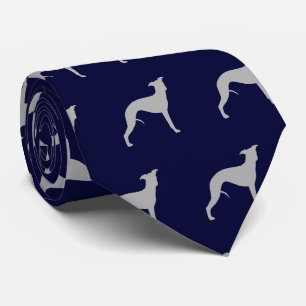 Whippet Honden Silhouetten Patroon Blauw en Grijs Stropdas