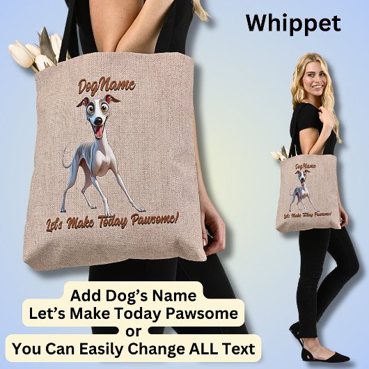 Whippet - hondennaam toevoegen, tekst wijzigen tote bag
