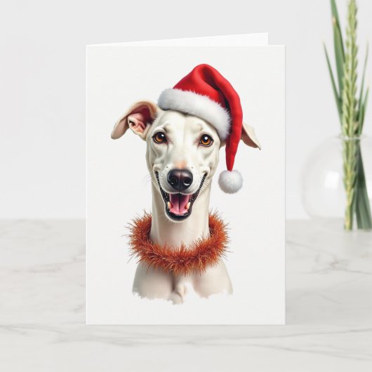 Whippet in een kerstmuts kerstkaart kaart (Voorkant)
