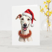 Whippet in een kerstmuts kerstkaart kaart (Gele Bloem)