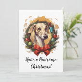 Whippet in krans kerst Kaart (Staand voorkant)