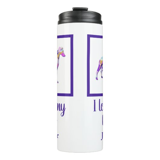 Whippet Italiaans grijs hondensilhouet Paarse PY&B Thermosbeker (Voorkant)