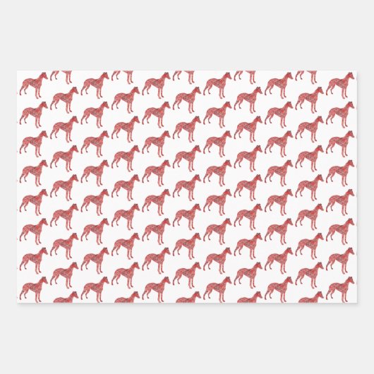 Whippet Italiaans Grijs Silhouet Rood Merry Woofma Inpakpapier Vel (Voorkant 3)