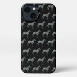 Whippet Italiaanse Greyhound Hond Silhouet Grid Zw iPhone 13 Hoesje