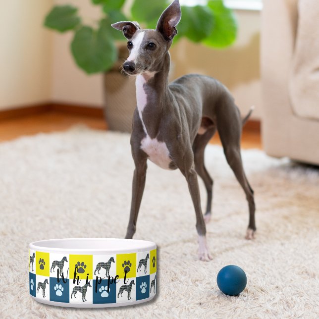 Whippet Italiaanse Greyhound & Paw Y&B Nieuwe Pupp Voerbakje (Whippet / Italian Greyhound New Puppy Dog Bowl)