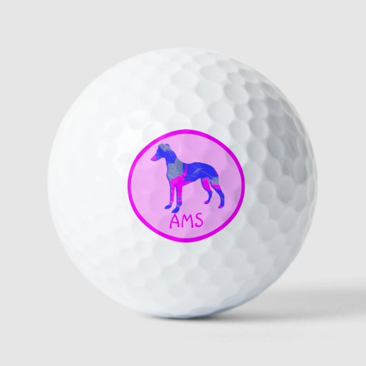 Whippet Italy Greyhound Pink Dog Silhouette Mono Golfballen (Voorkant)
