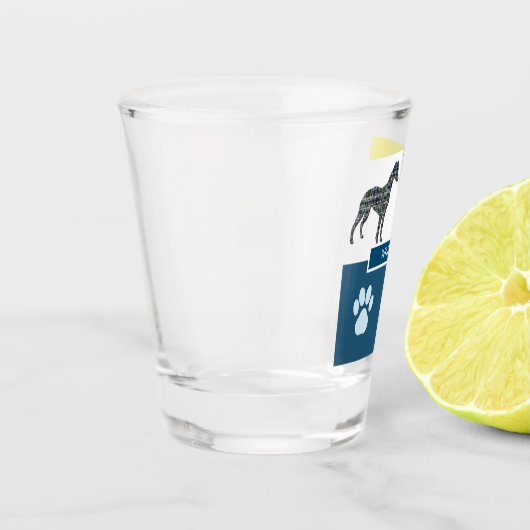 Whippet Italy Greyhound Silhouette Dog & Paw Y&B Shot Glas (Links)