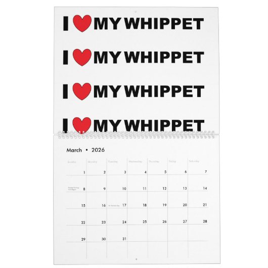 whippet-kalender kalender (Mar 2026)