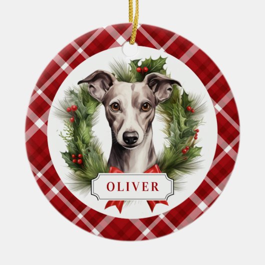 Whippet keramische cirkel Ornament (Voorkant)