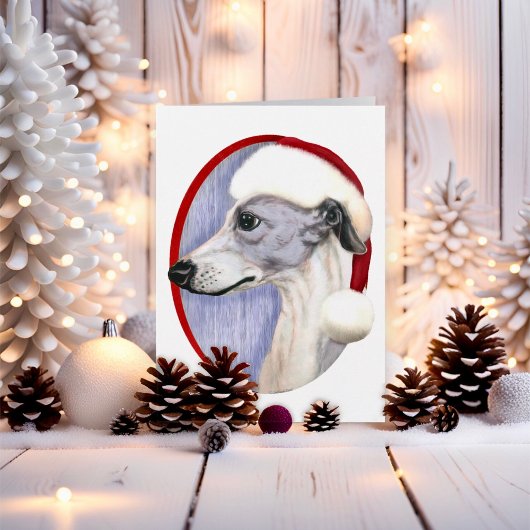 Whippet-kerstblauw en witte kerstman feestdagen kaart