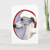 Whippet-kerstblauw en witte kerstman feestdagen kaart (Voorkant)