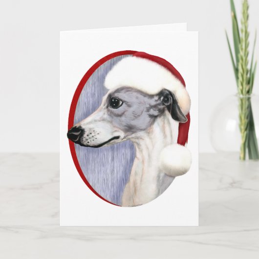 Whippet-kerstblauw en witte kerstman feestdagen kaart (Voorkant)