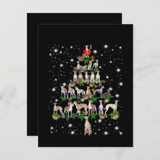 Whippet-kerstboom bedekt door vlieglicht bedankkaart (Voorkant / Achterkant)