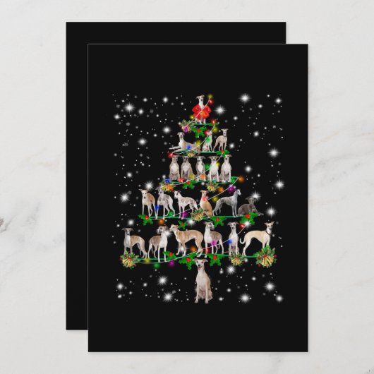 Whippet-kerstboom bedekt door vlieglicht bedankkaart (Voorkant / Achterkant)