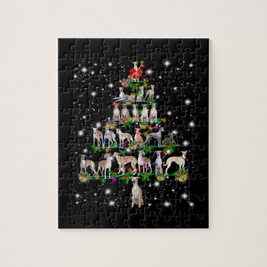 Whippet-kerstboom bedekt door vlieglicht legpuzzel (Verticaal)