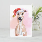 Whippet Kerstkaart – Whippet met Kerstmuts Kaart (Staand voorkant)