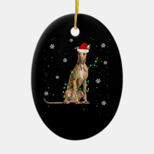 Whippet-kerstmis met lichte staart voor Kerstmis Keramisch Ornament