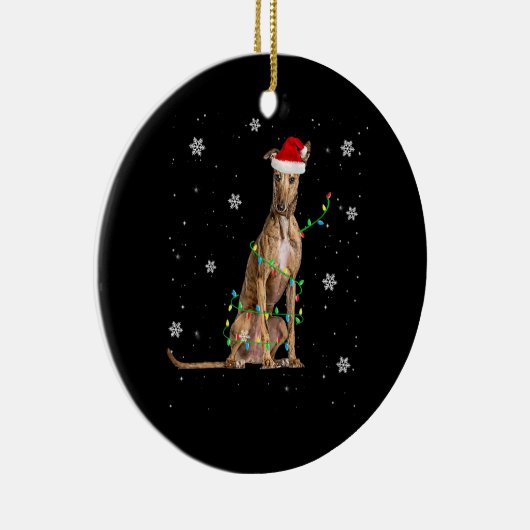 Whippet-kerstmis met lichte staart voor Kerstmis Keramisch Ornament (Rechts)