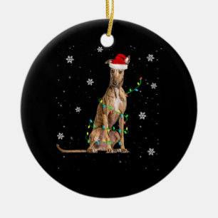 Whippet-kerstmis met lichte staart voor Kerstmis Keramisch Ornament
