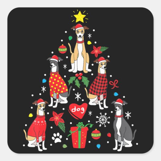 Whippet-kerstsierboom Funny Dog mam Vierkante Sticker (Voorkant)