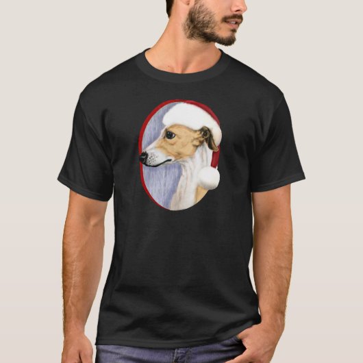 Whippet-kersttan en witte kerstman t-shirt (Voorkant)