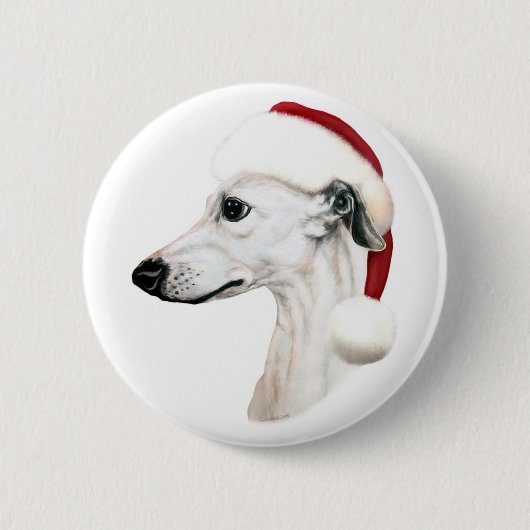 Whippet Kerstwitte kerstman Ronde Button 5,7 Cm (Voorkant)
