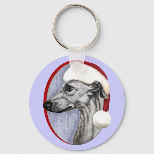 Whippet Kerstzwarte kerstkerstkerstman Sleutelhanger (Voorkant)