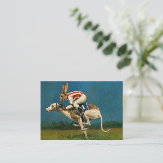 Whippet met Rabbit Jocky ACEO Visitekaartje (Staand voorkant)