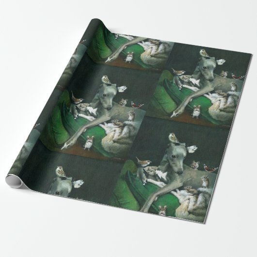 Whippet Mice and Birds Wrapping Paper Cadeaupapier (Uitgerold)