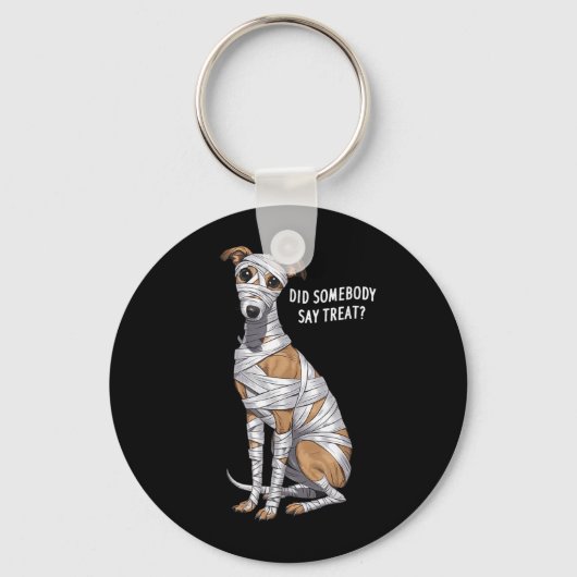 Whippet Mummie Halloween Hond Sleutelhanger (Voorkant)
