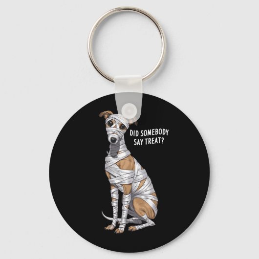 Whippet Mummie Halloween Hondenshow Sleutelhanger (Voorkant)
