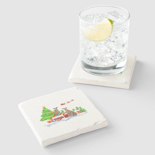 Whippet on Truck | Kerstwhippet Lover Stenen Onderzetter (Zijkant)