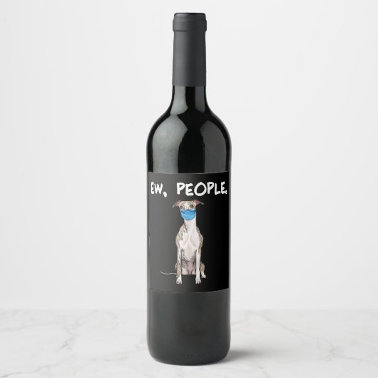 whippet people dog met gezichtsmasker pullover. wijn etiket (Voorkant)