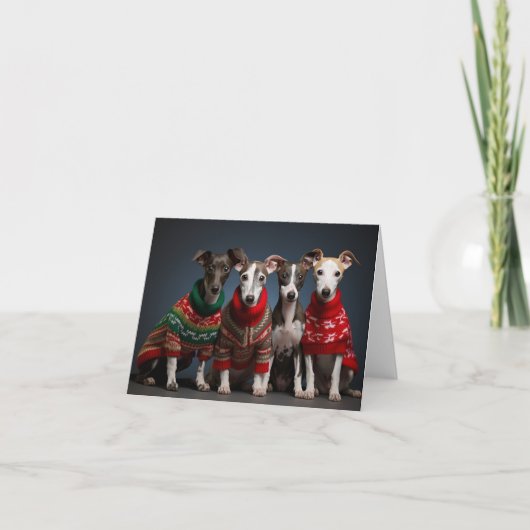 Whippet Puppies Kerst Kaart (Voorkant)
