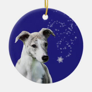 Whippet Puppy Holiday Snow Flurry Ornament