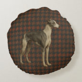 Whippet round cushion. Whippet on tweed/tartan Rond Kussen (Achterkant)