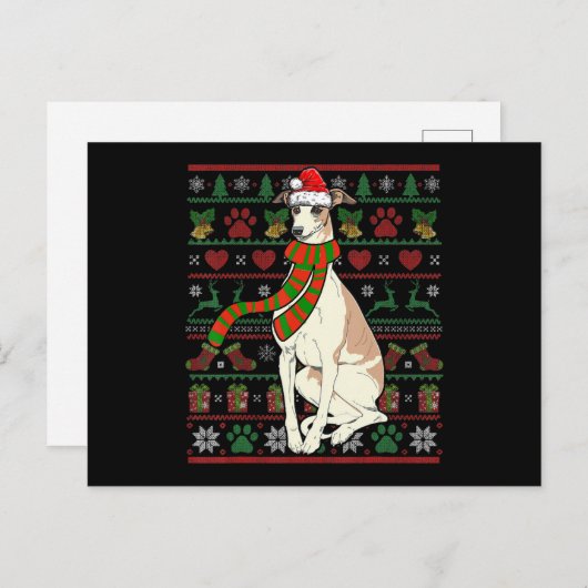 Whippet Santa Claus Funny Dog Lover Kerstmis Aankondigingskaart (Voorkant / Achterkant)
