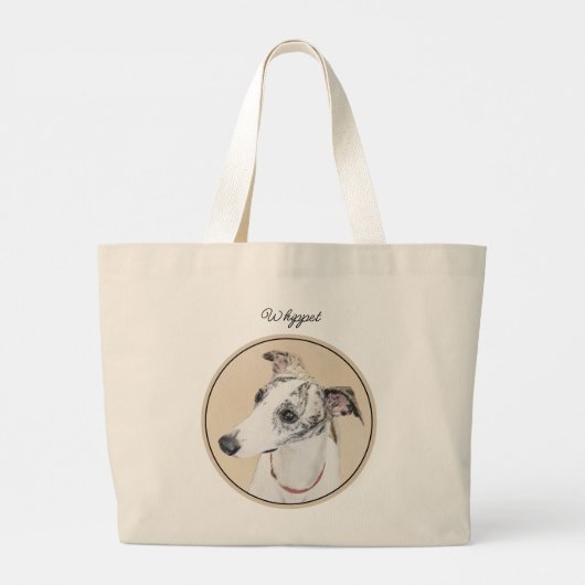 Whippet Schilderij Brindle White Originele Hond Ar Grote Tote Bag (Achterkant)