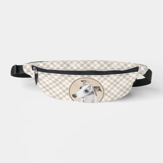 Whippet Schilderij Brindle White Originele Hond Ar Heuptasje (Voorkant)