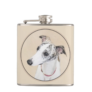 Whippet Schilderij - Mooie Originele Honden Kunst Heupfles