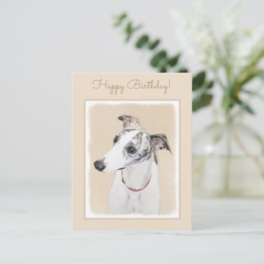 Whippet-schildering - Kute Original Dog Art Briefkaart (Staand voorkant)