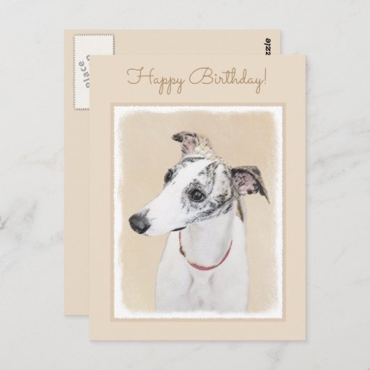 Whippet-schildering - Kute Original Dog Art Briefkaart (Voorkant / Achterkant)