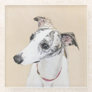 Whippet-schildering - Kute Original Dog Art Glazen Onderzetter