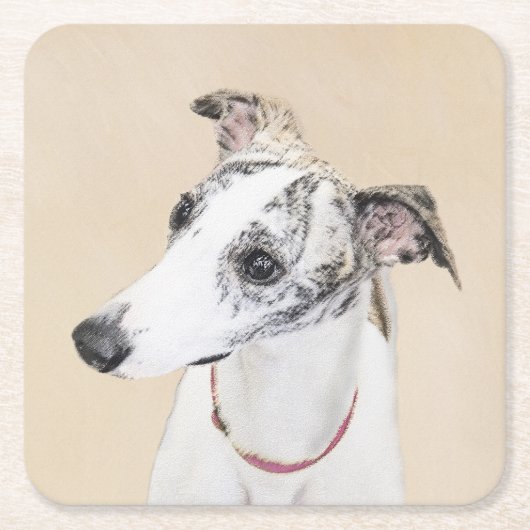 Whippet-schildering - Kute Original Dog Art Kartonnen Onderzetters (Voorkant)