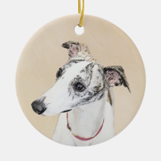 Whippet-schildering - Kute Original Dog Art Keramisch Ornament (Voorkant)