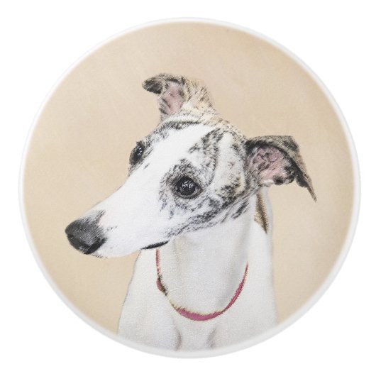 Whippet-schildering - Kute Original Dog Art Keramische Knop (Voorkant)