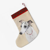 Whippet-schildering - Kute Original Dog Art Kleine Kerstsok (Achterkant (Hangend))
