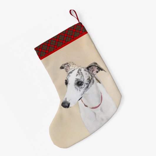 Whippet-schildering - Kute Original Dog Art Kleine Kerstsok (Achterkant (Hangend))