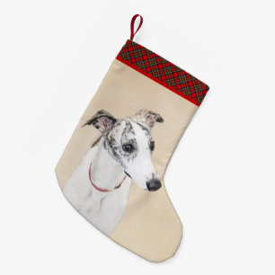 Whippet-schildering - Kute Original Dog Art Kleine Kerstsok