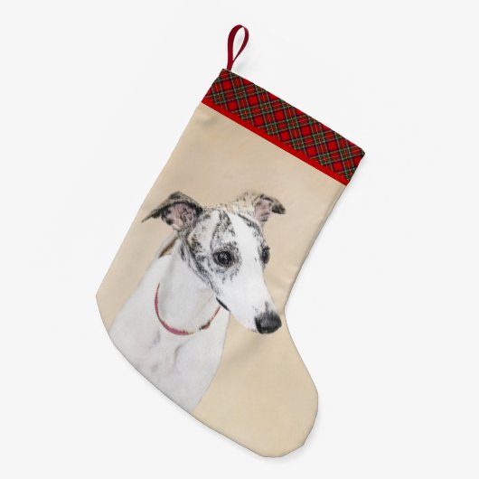 Whippet-schildering - Kute Original Dog Art Kleine Kerstsok (Voorkant (Hangend))